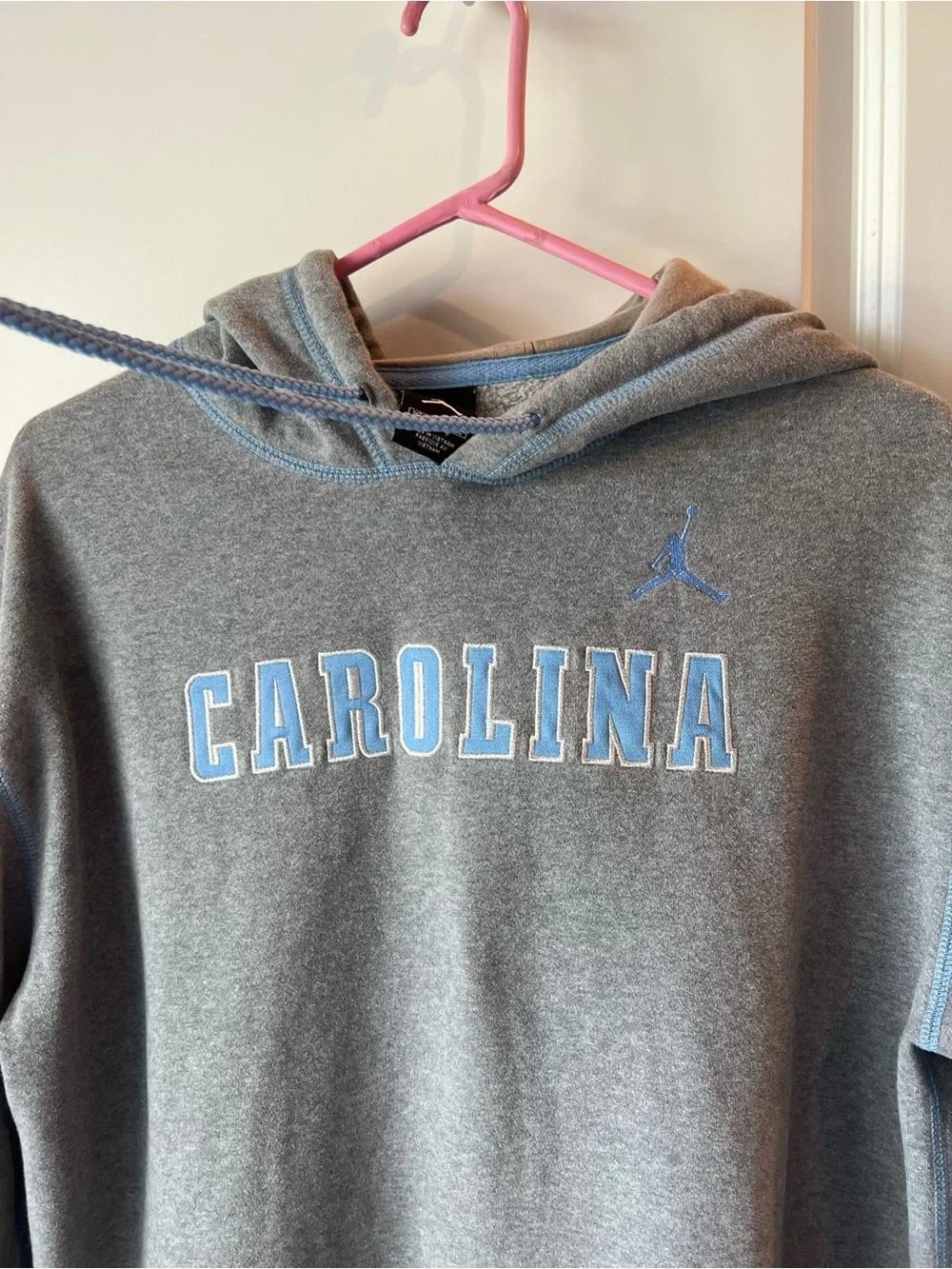 CAROLINA Grey Hoodie with Carolina Blue Accents. Medium